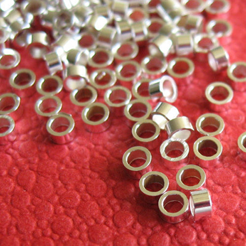 925 Sterling Silver Crimp Beads. 2mm X 1mm. 100 pcs. Made in USA.