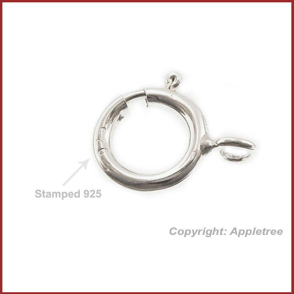 925 Sterling silver spring ring clasp. 6mm. 10 pcs. Made in Italy.